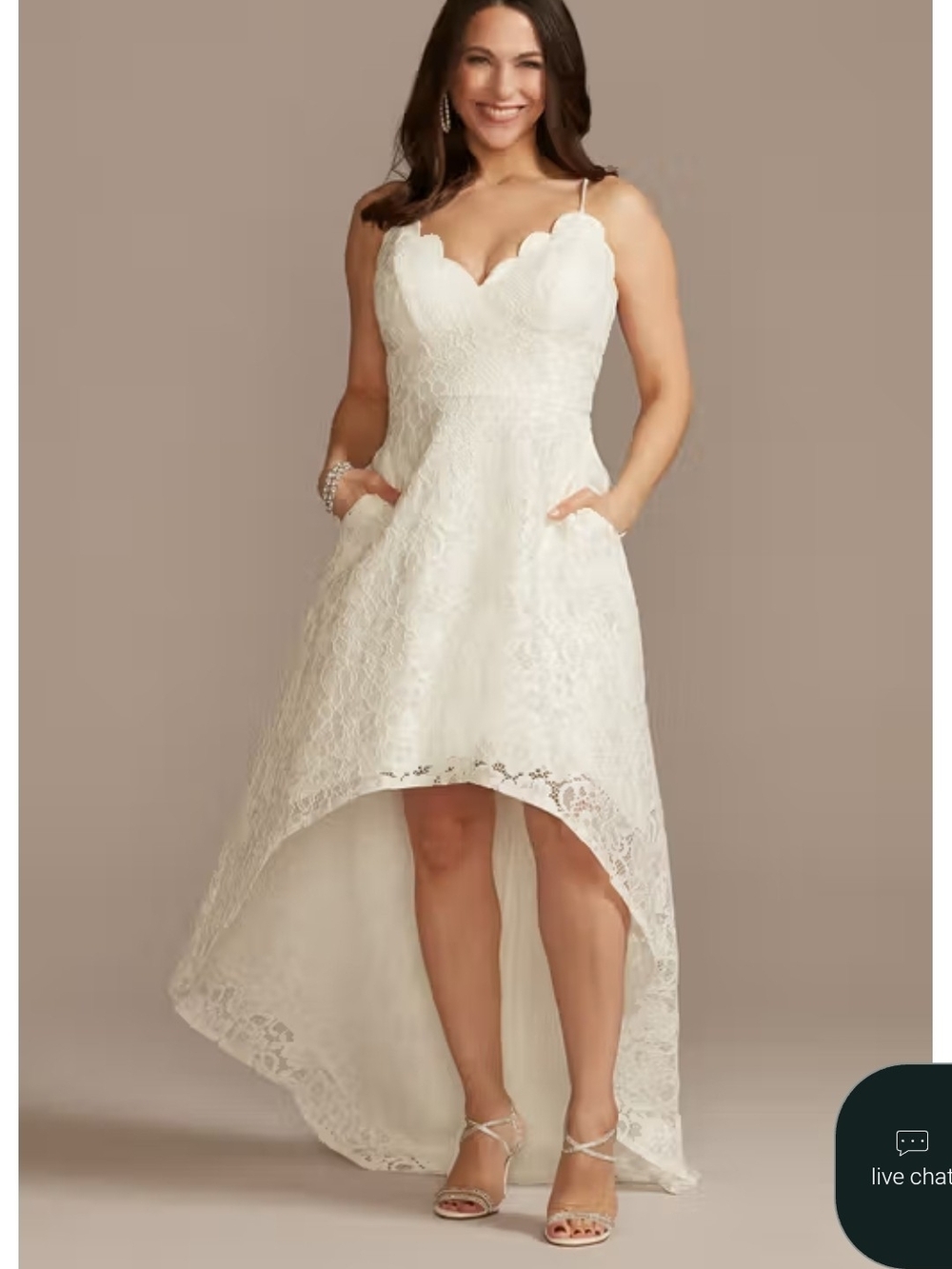 David's Bridal Ivory Scalloped Lace High-Low Dress Size 16 Nwt